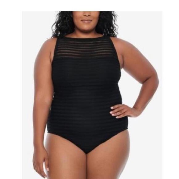 Lauren Ralph Lauren Plus Size Shadow Stripe OnePiece Swimsuit Ottoman - Picture 2 of 13